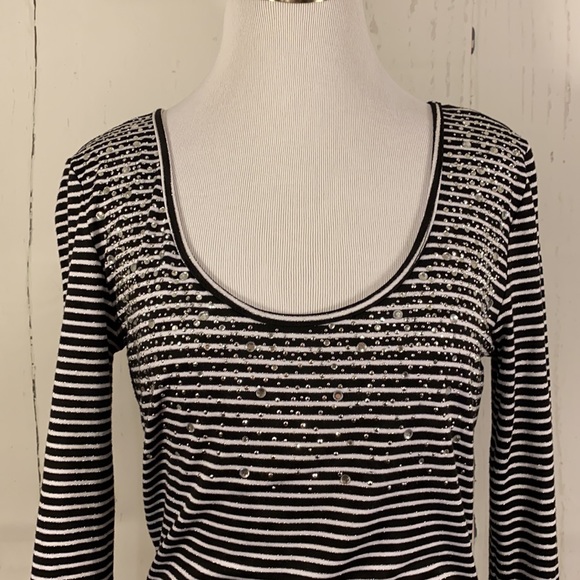 Cache NWOT Crystal Embellished Striped Top With Ruched Sides - Picture 2 of 16